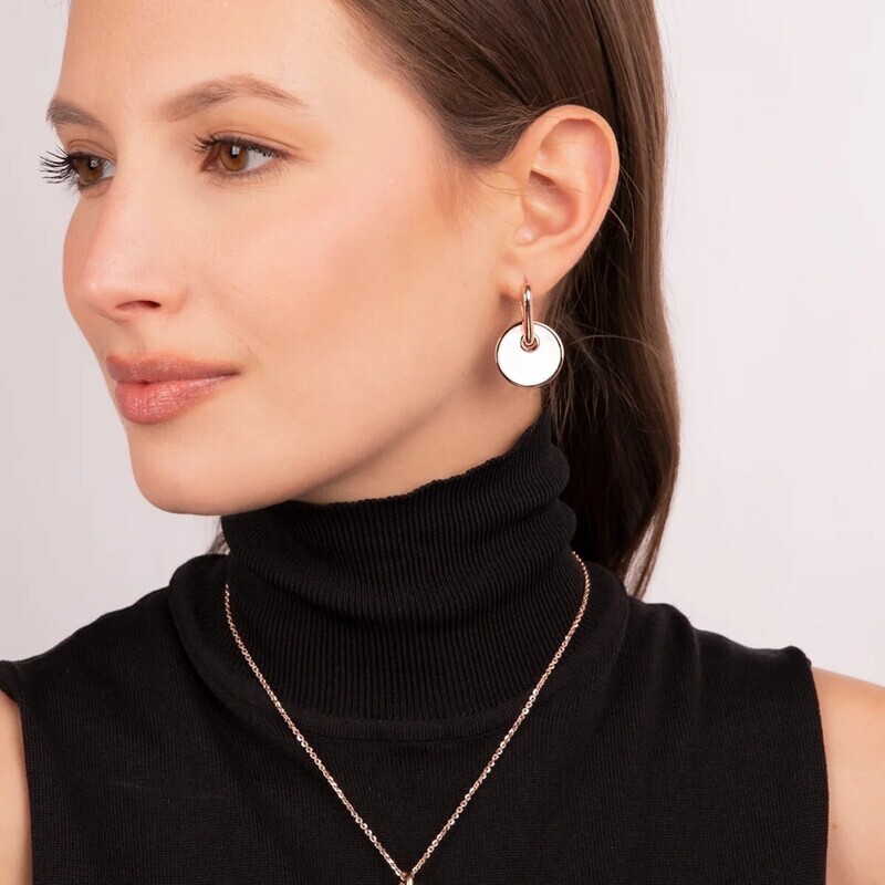 Boucles d'Oreilles avec Pendentif Bouton en Pierre Naturelle Plate