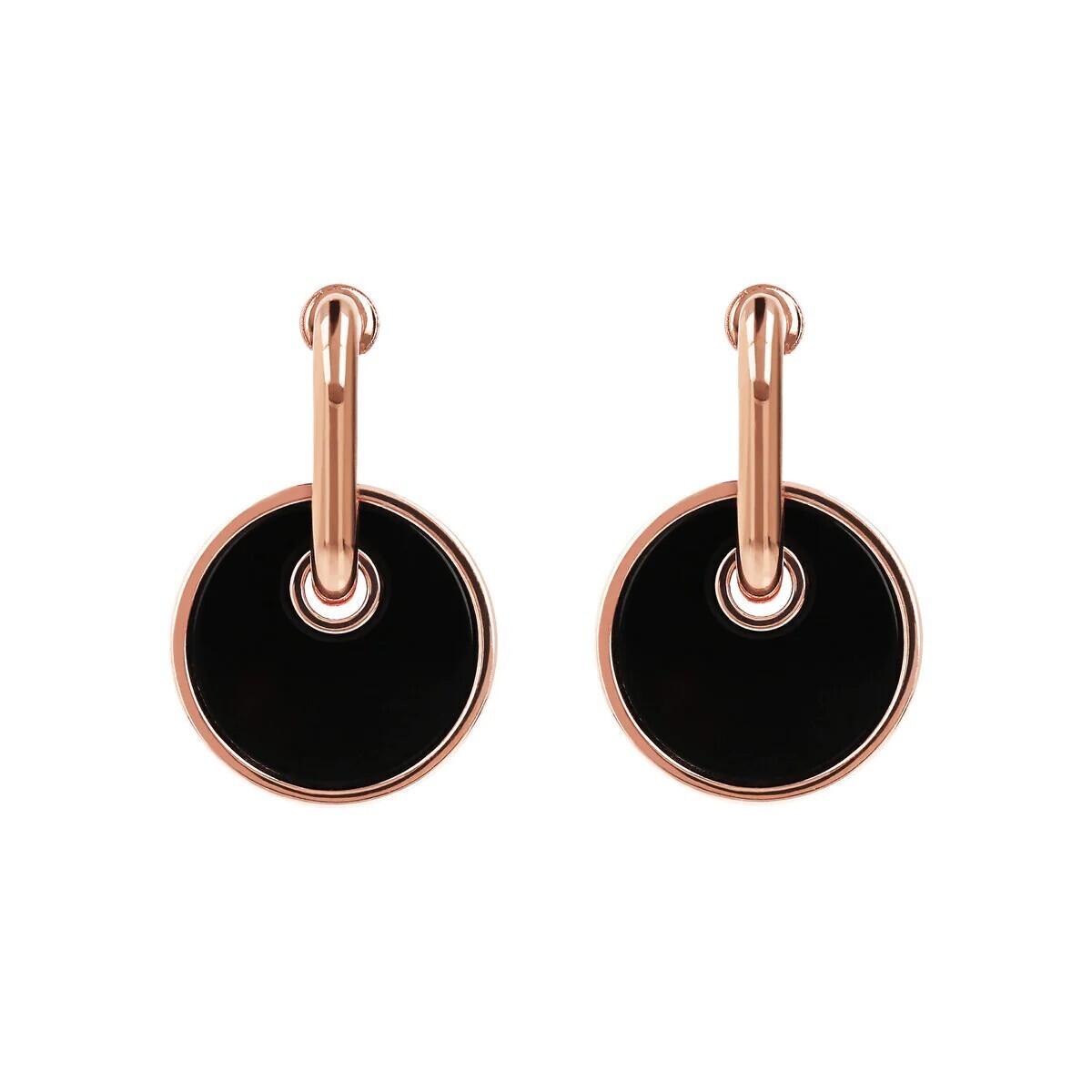 Boucles d&#39;Oreilles avec Pendentif Bouton en Pierre Naturelle Plate