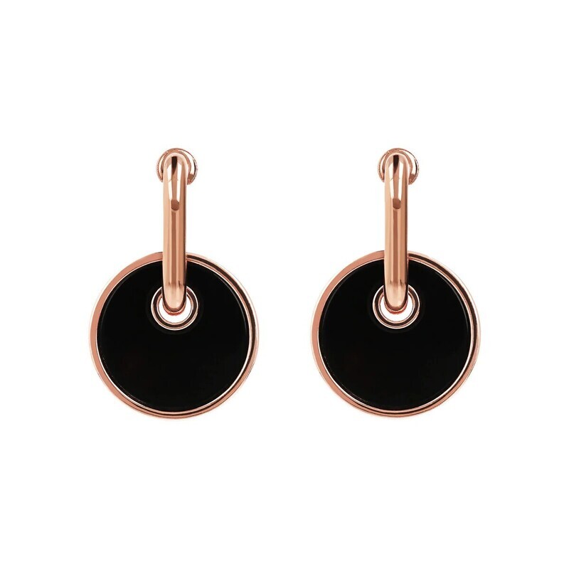 Boucles d&#39;Oreilles avec Pendentif Bouton en Pierre Naturelle Plate