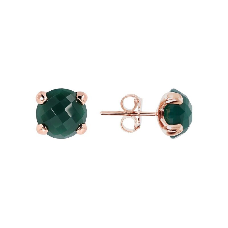 Boucles d'Oreilles Bouton avec Pierre Naturelle Ronde