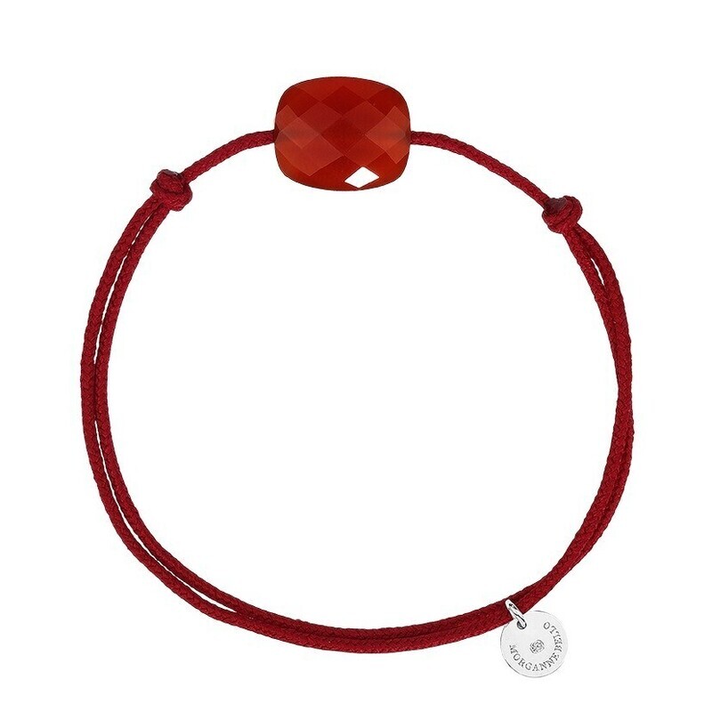 Bracelet cordon vermillon cornaline coussin