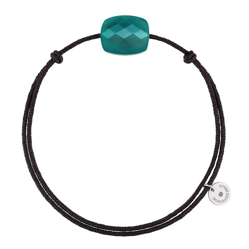 Bracelet cordon chocolat coussin agate verte