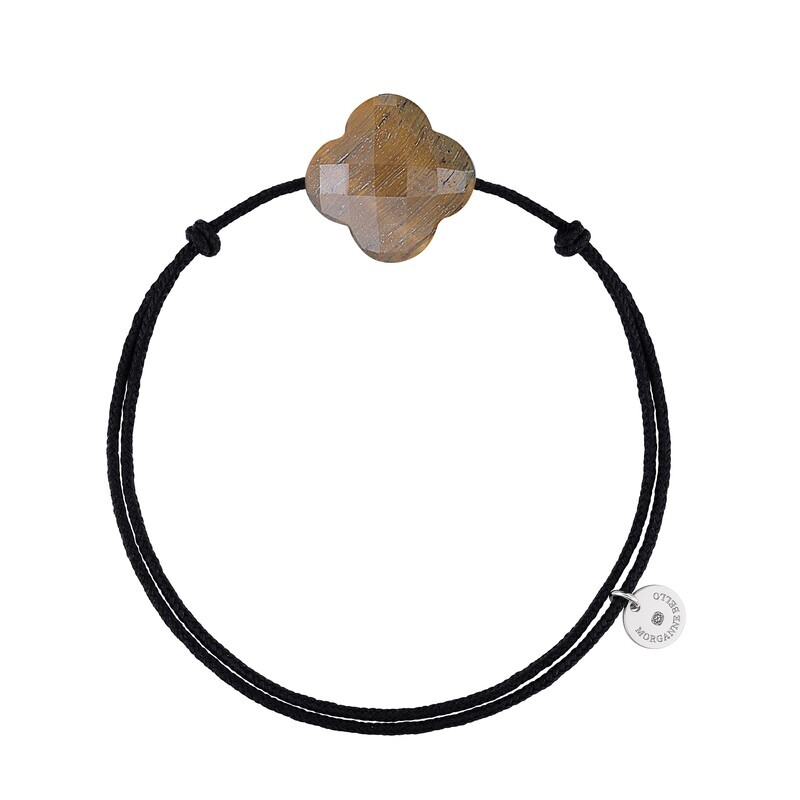 Bracelet cordon noir trèfle œil de tigre miel