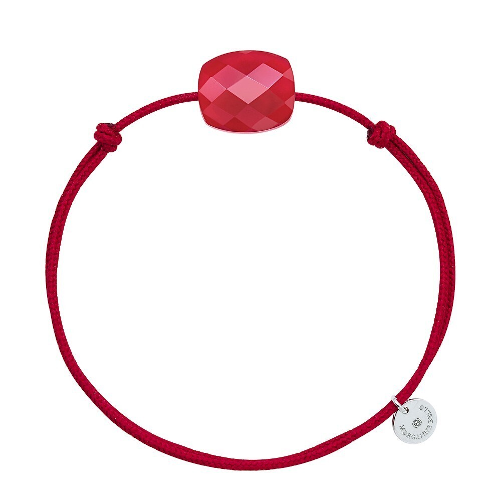 Bracelet cordon rouge quartz rouge coussin