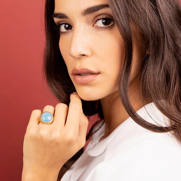 Bague Chevalier en Satin avec Quartz Naturel