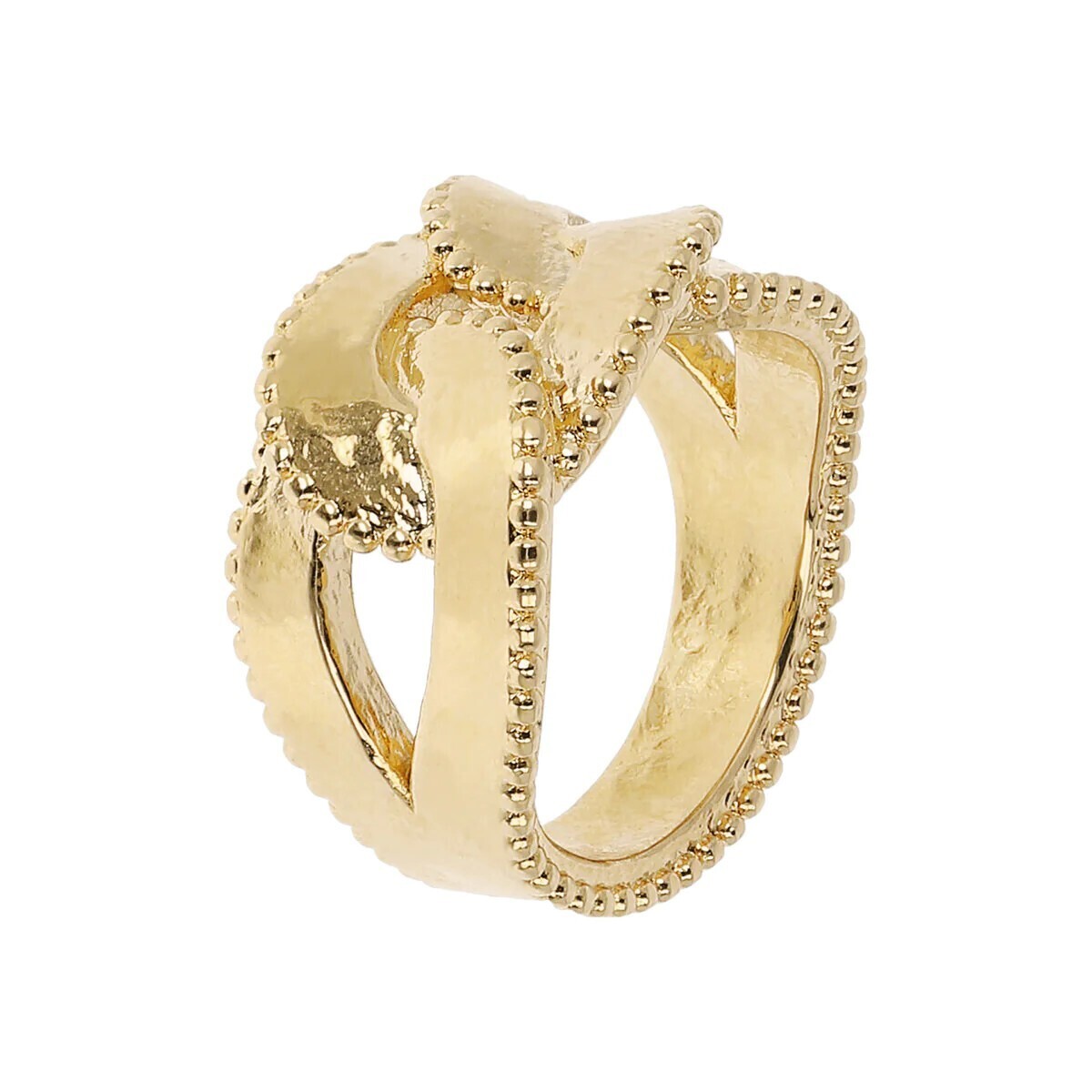 Bague gourmette martelée avec bords perlés