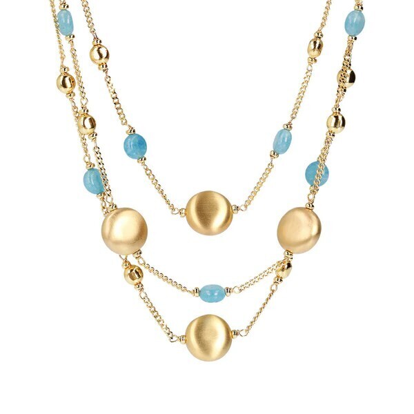 Collier Gourmette Multi-rangs avec Sphères Dorées et Quartz Pierre Naturelle