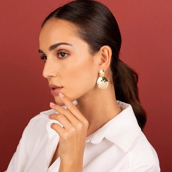 Boucles d'Oreilles Pendantes Cercle Plat Martelé
