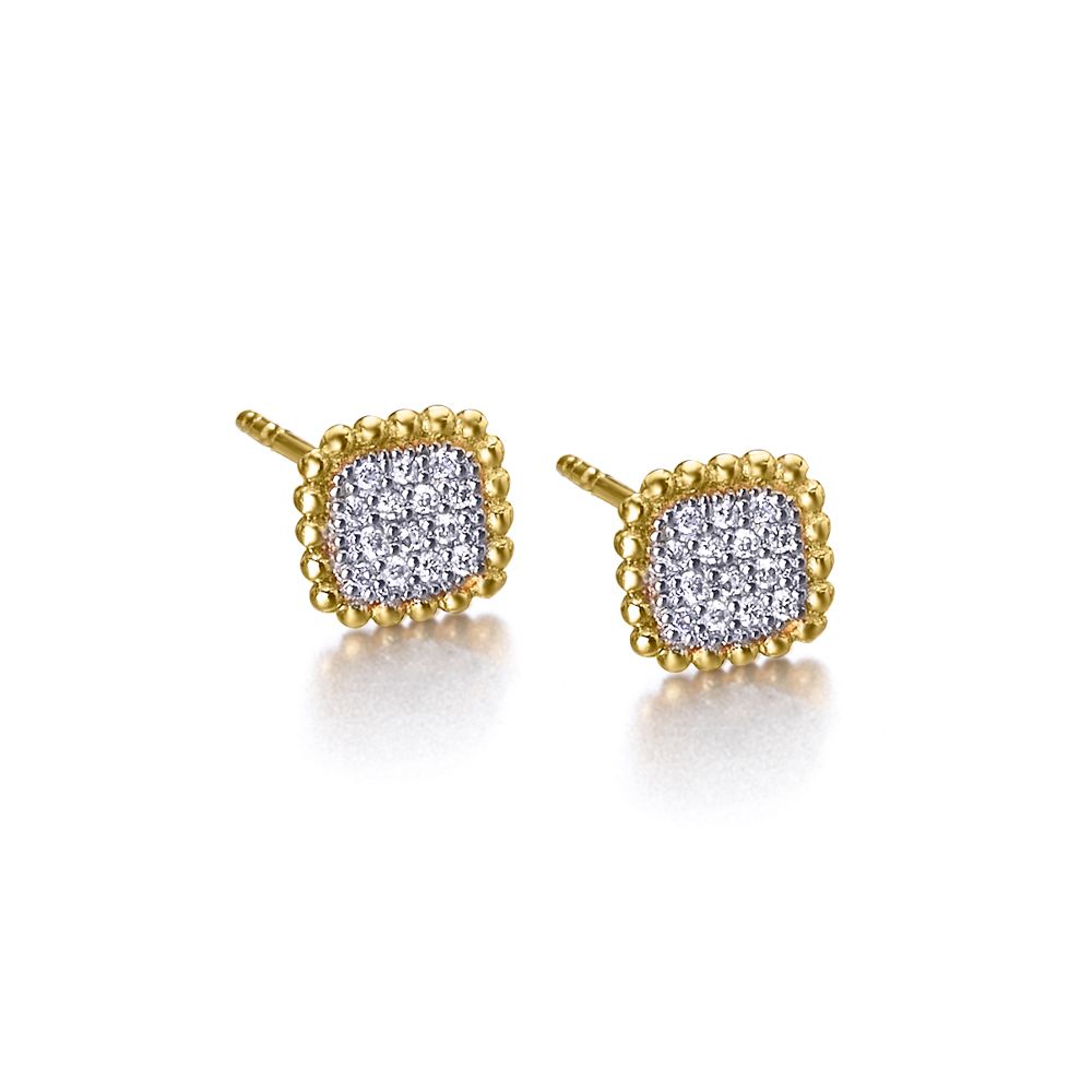Boucles d&#39;oreilles Perle Carrée Or &amp; Diamants