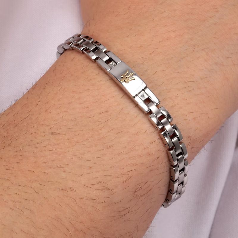 Bracelet homme MASERATI en acier bicolore et diamant