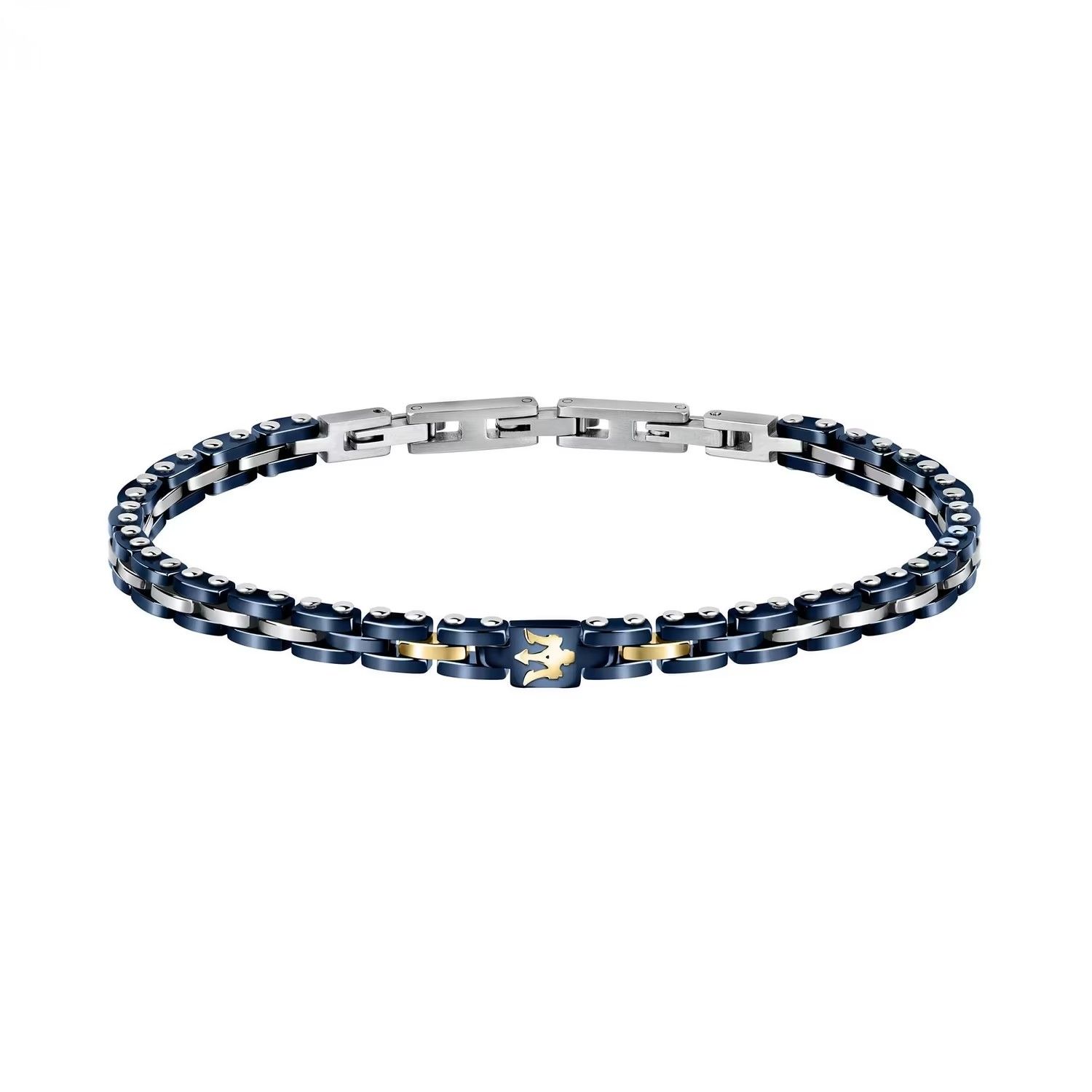 Bracelet homme MASERATI en acier gris et céramique bleue