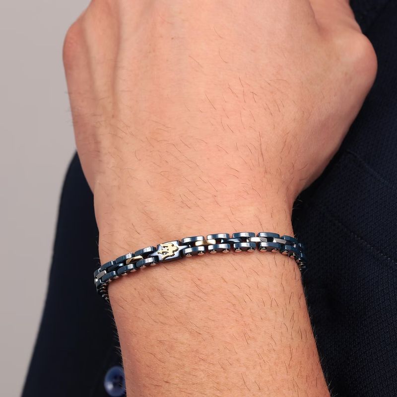 Bracelet homme MASERATI en acier gris et céramique bleue