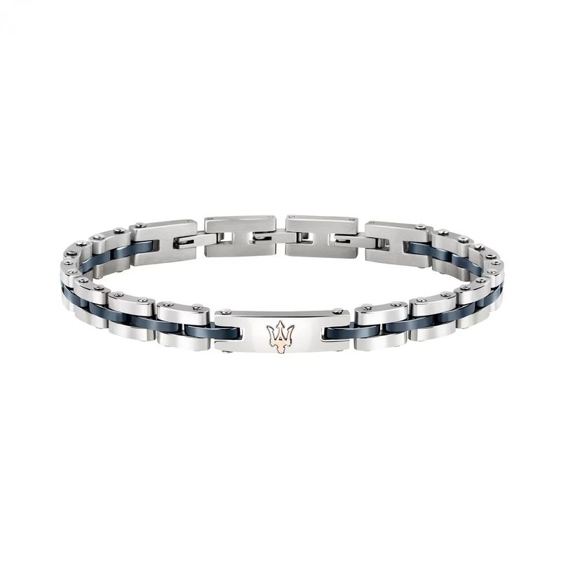Bracelet homme MASERATI en acier blanc et céramique bleue