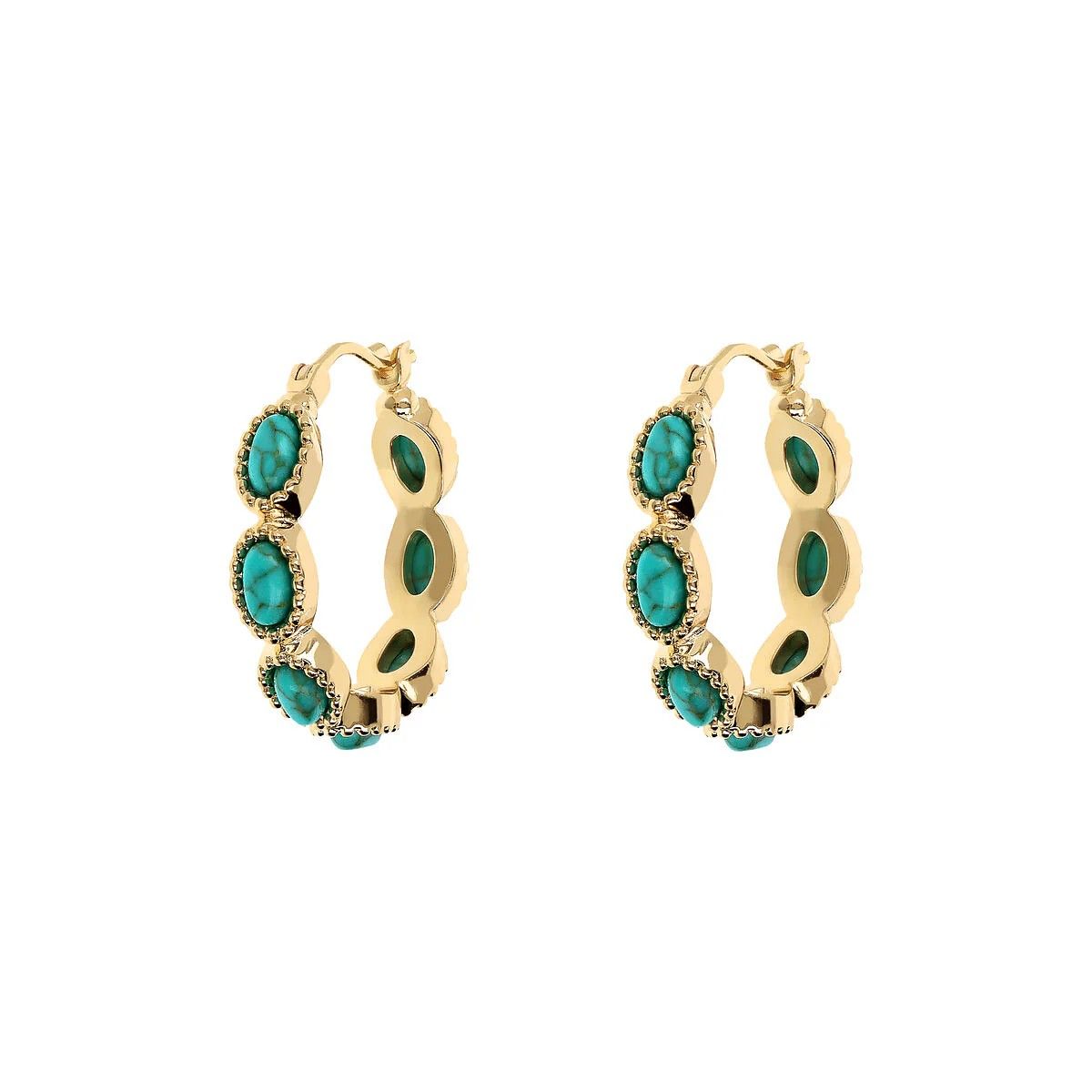Boucles d&#39;oreilles créoles travaillées avec de la pierre turquoise naturelle