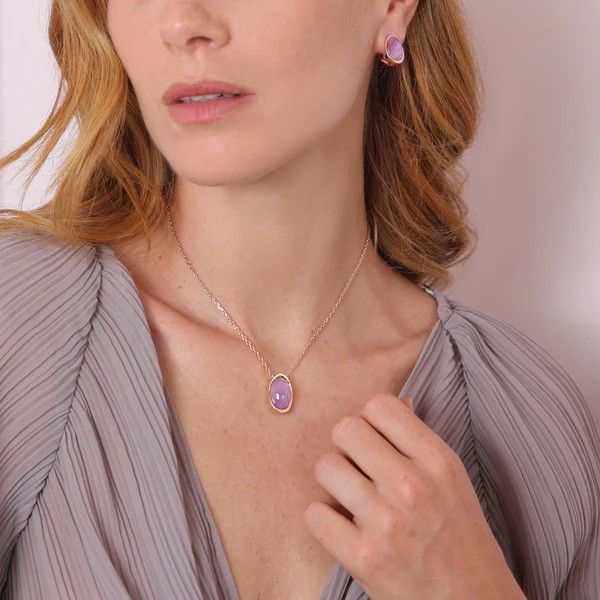 Collier Chaîne Forçat avec Pendentif Ovale en Pierre Naturelle