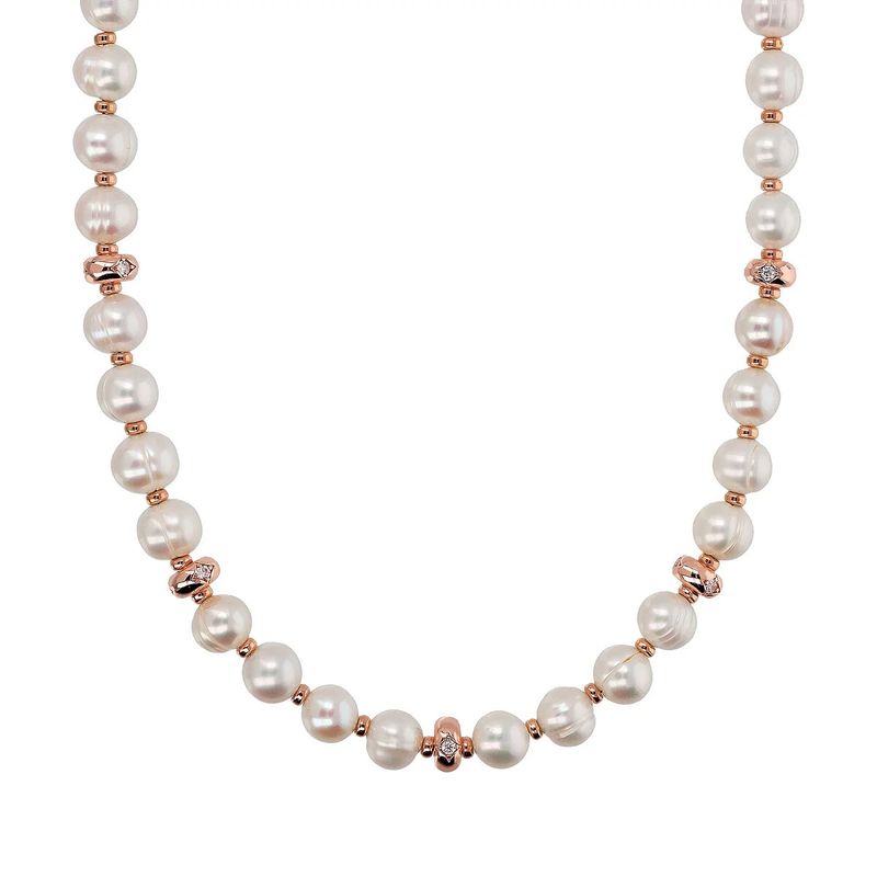 Collier Ras de Cou Rondelle Etoile et Perles d&#39;Eau Douce Blanches Cerclées Ø 8,5/9,5 mm