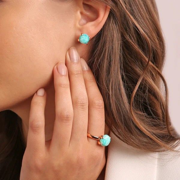 Boucles d'Oreilles Bouton avec Pierre Naturelle Ronde
