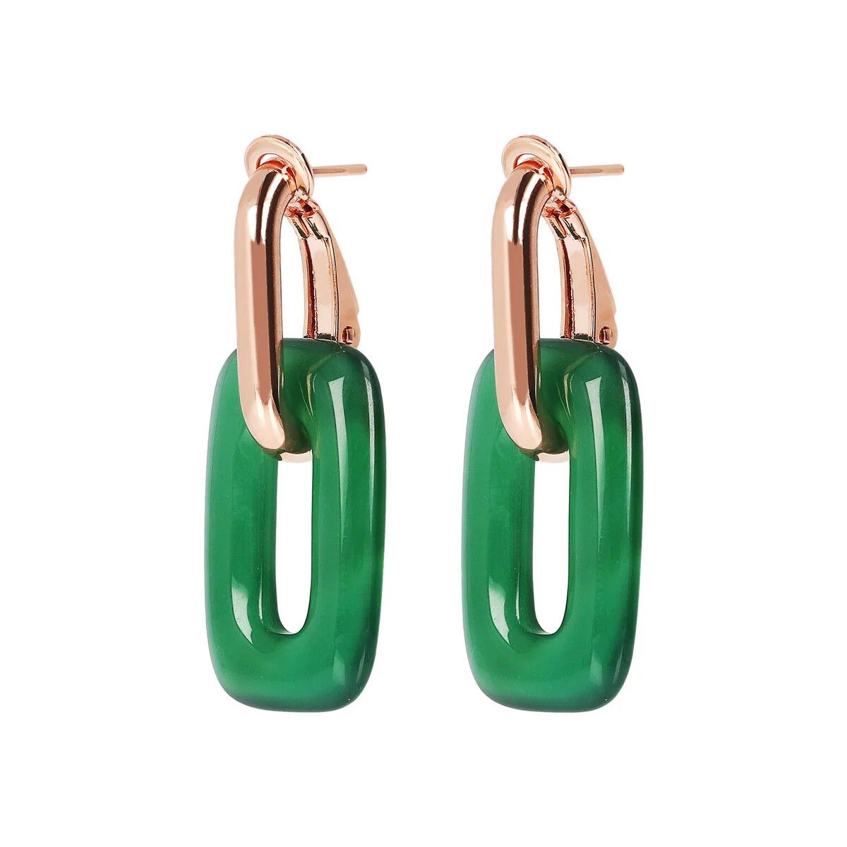 Boucles d&#39;Oreilles Pendantes Maille Rectangulaire en Pierre Naturelle