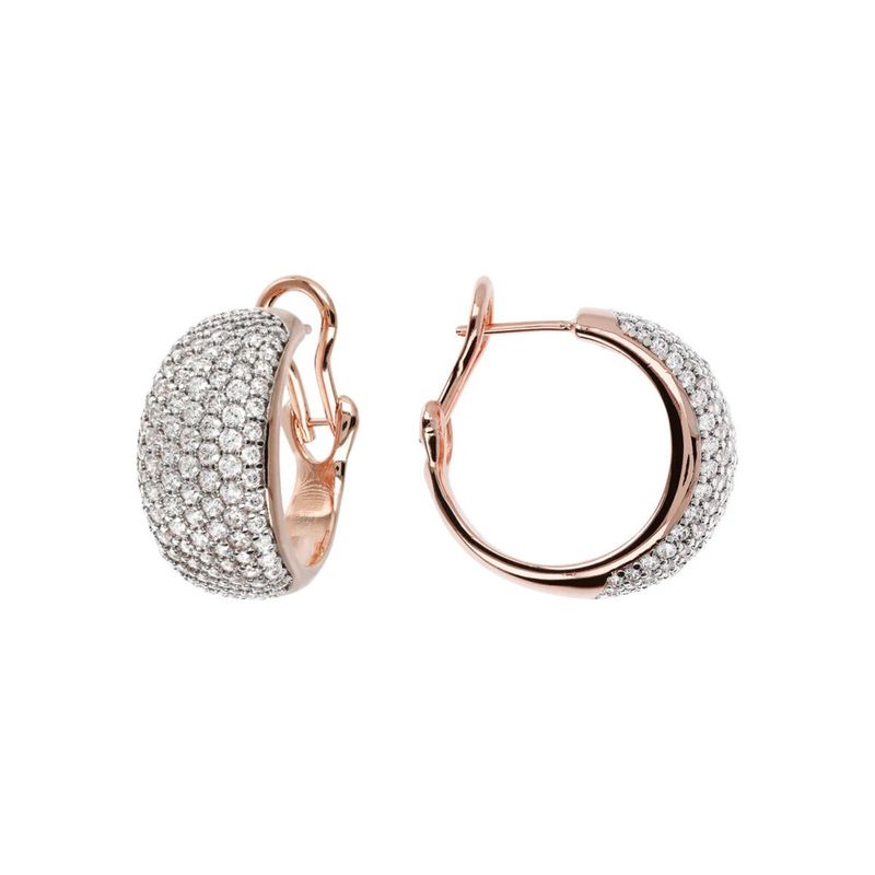Boucles d&#39;Oreilles Créoles Bombées avec Pavé en Cubic Zirconia