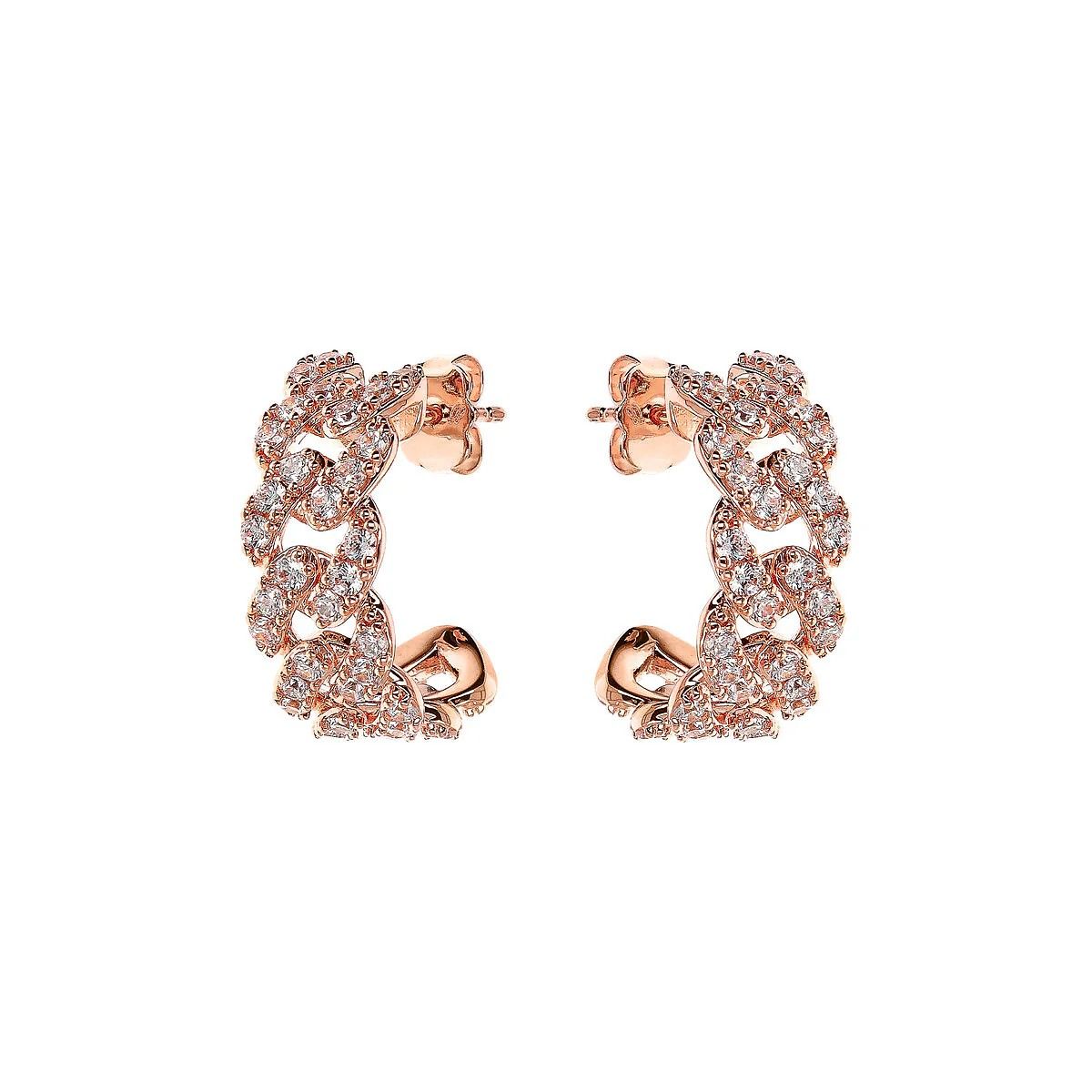 Boucles d&#39;oreilles lobe à chaîne gourmette carrée avec pavé de zircones cubiques