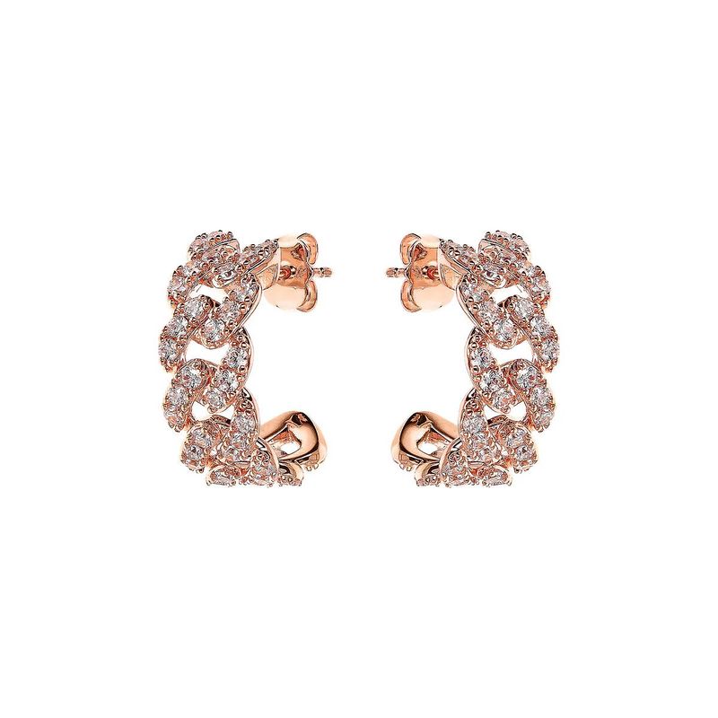 Boucles d&#39;oreilles lobe à chaîne gourmette carrée avec pavé de zircones cubiques
