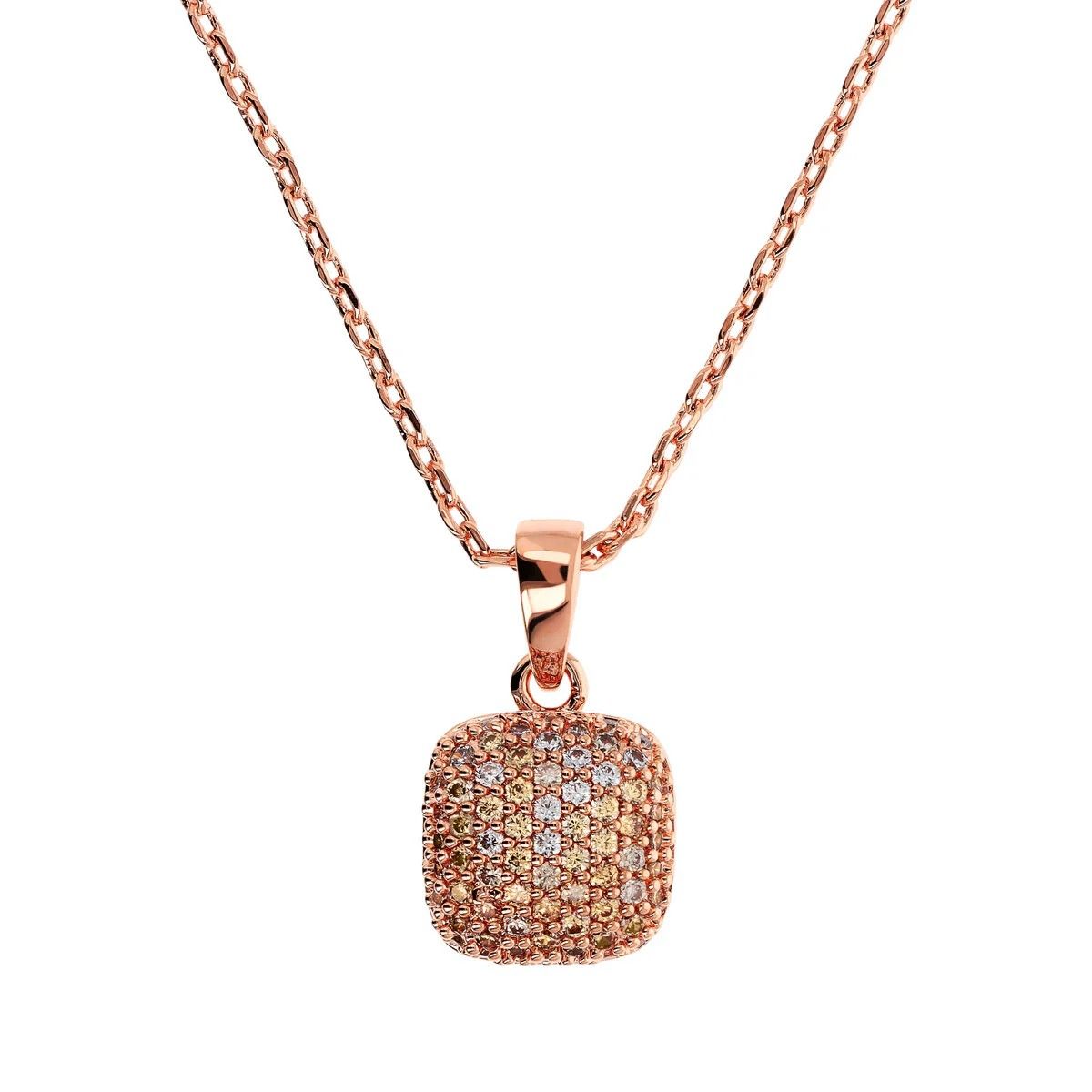 Collier Chaîne Jaseron avec Pendentif Carré Pavé en Zircons Cubiques