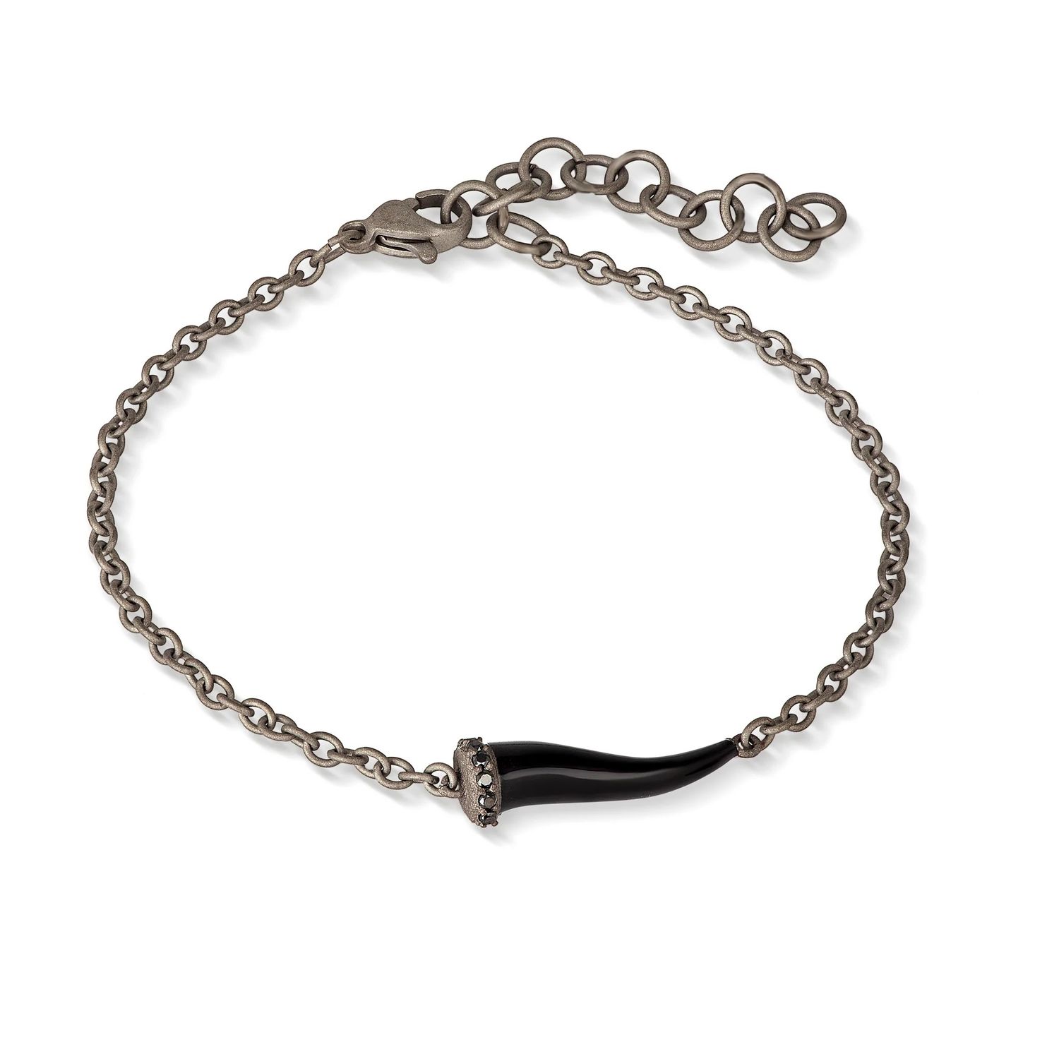 Bracelet à charms avec corne émaillée noire en titane, 5 noirs et chaîne