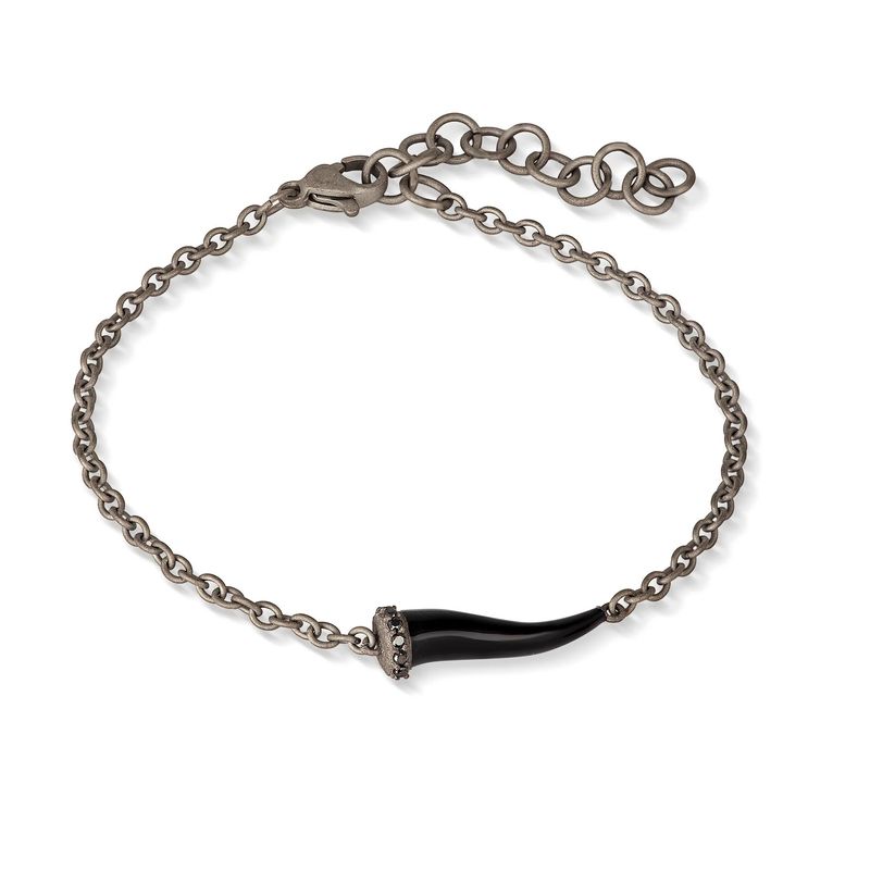 Bracelet à charms avec corne émaillée noire en titane, 5 noirs et chaîne
