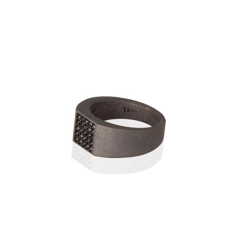 Bague pour homme en titane sablé avec 25 diamants noirs pavés