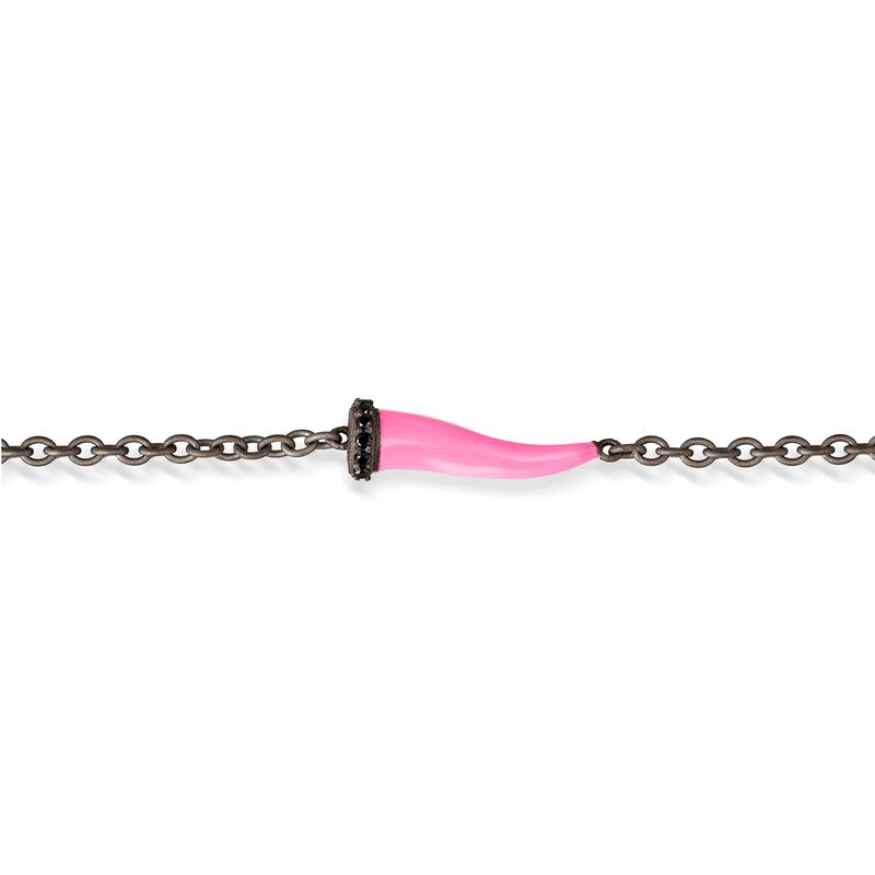 Bracelet à charms avec corne émaillée rose en titane, 5 noirs et chaîne