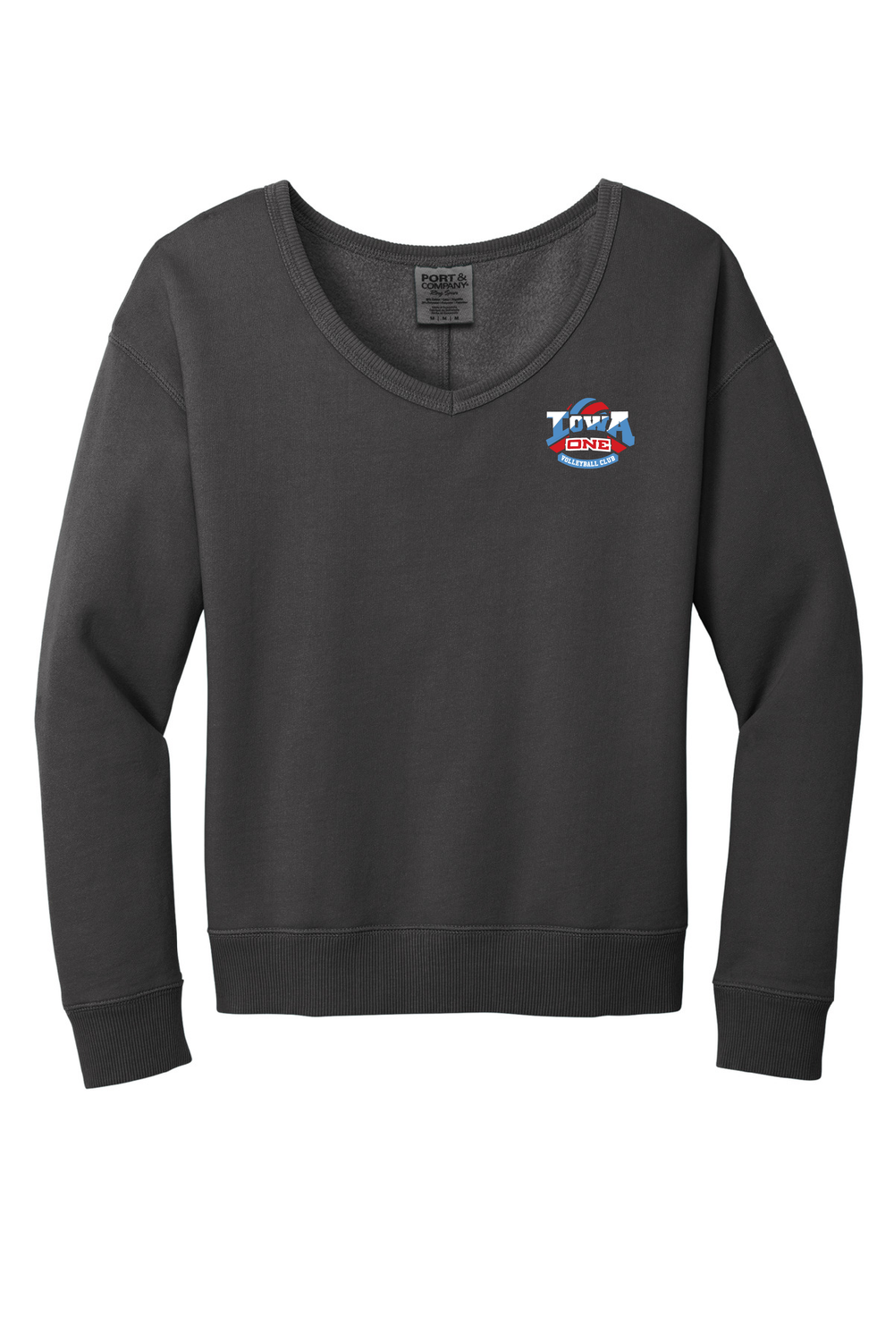 EMBROIDERED LOGO GEAR - Port &amp; Co™ Women&#39;s Beach Wash® Garment-Dyed V-Neck Sweatshirt