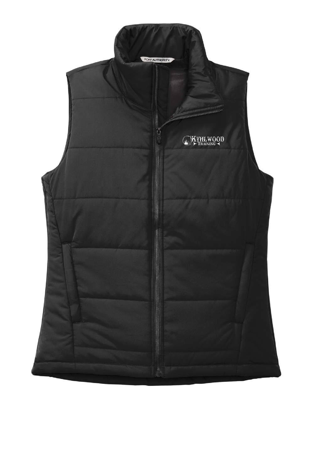 EMBROIDERED PUFFER VEST, COLOR: BLACK
