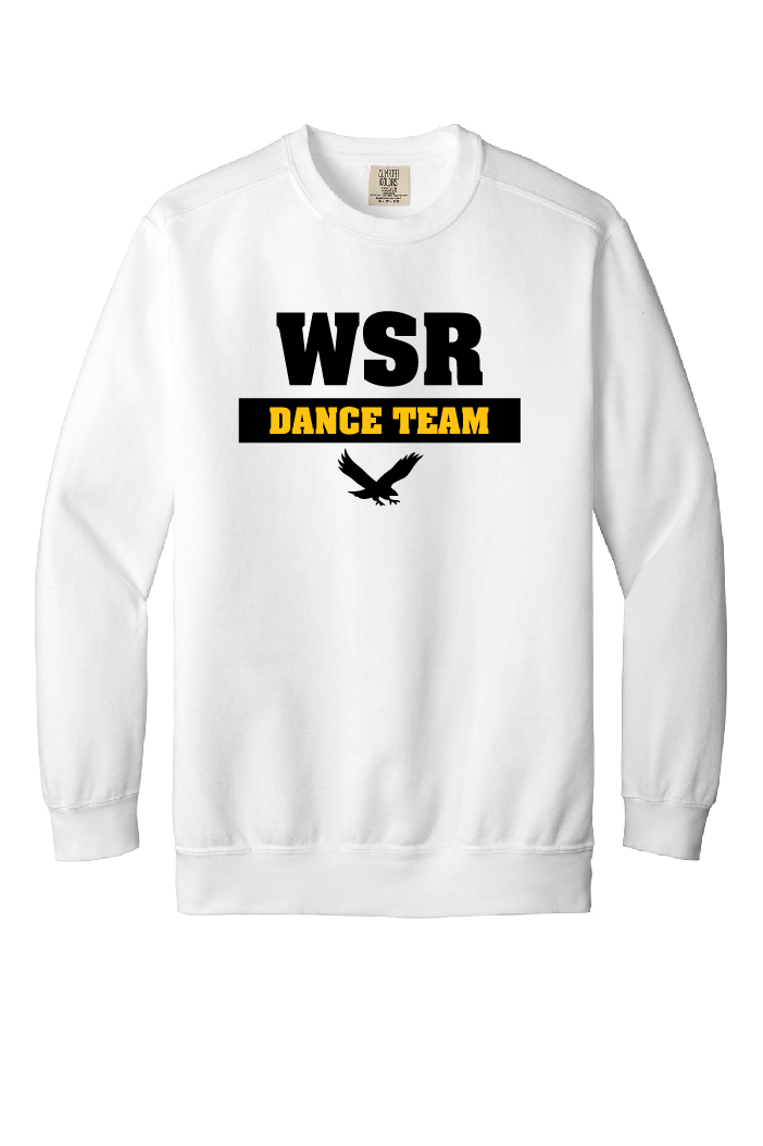 WSR DANCE TEAM CREW SWEATSHIRT, SWEATSHIRT STYLE: COMFORT COLORS, SWEATSHIRT COLOR: WHITE