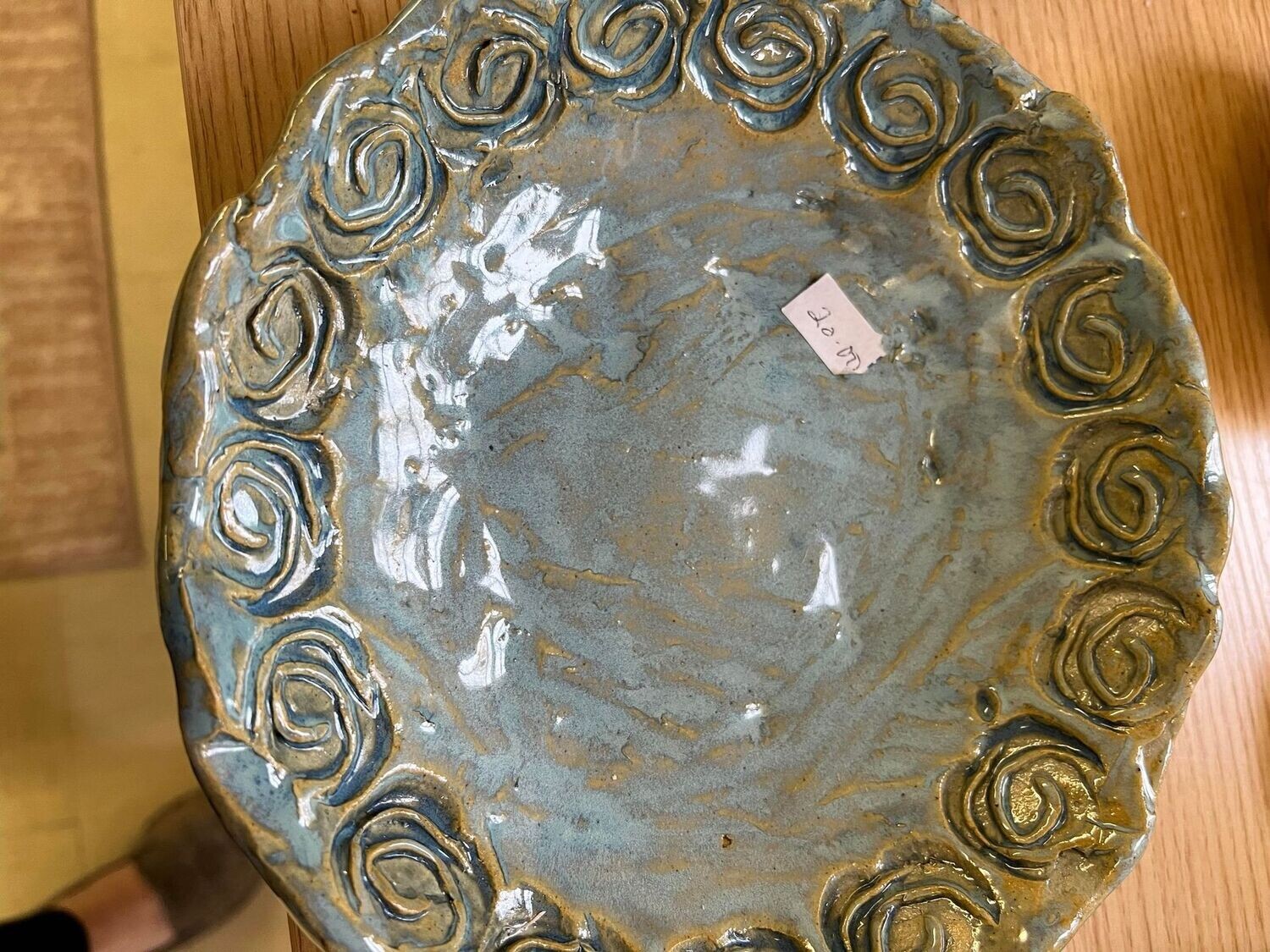 Pottery Dish with Swirl Edge Pattern