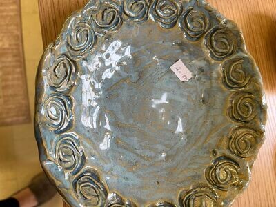 Pottery Dish with Swirl Edge Pattern