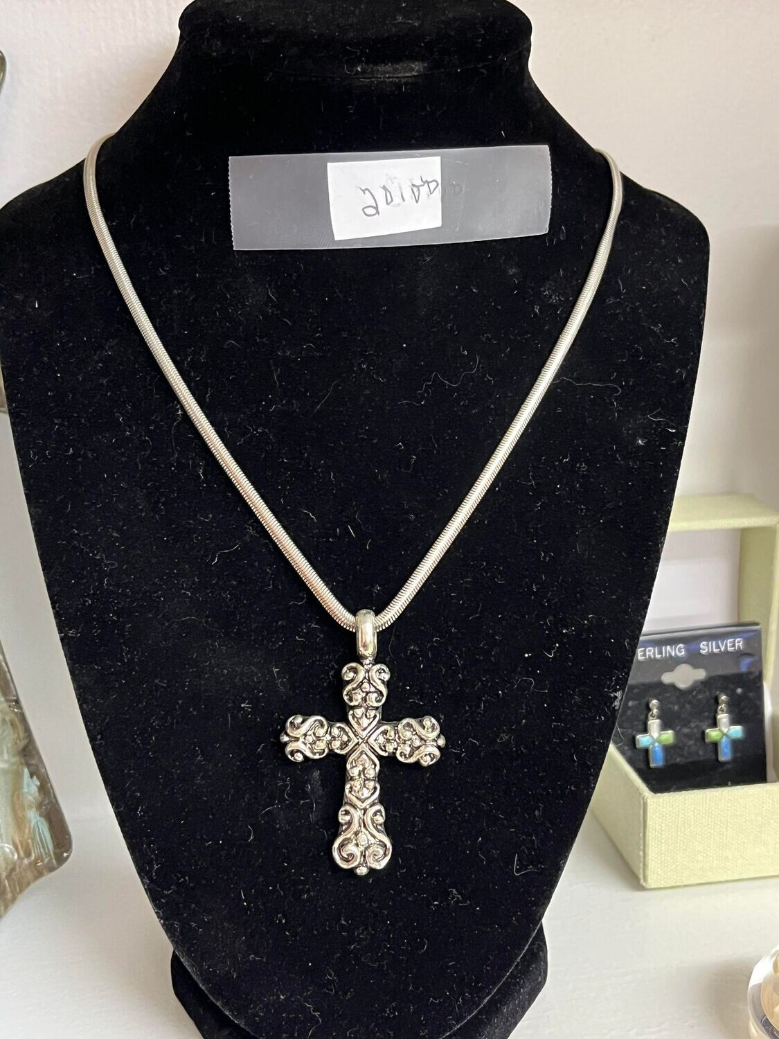 Silver Swirl Cross Necklace