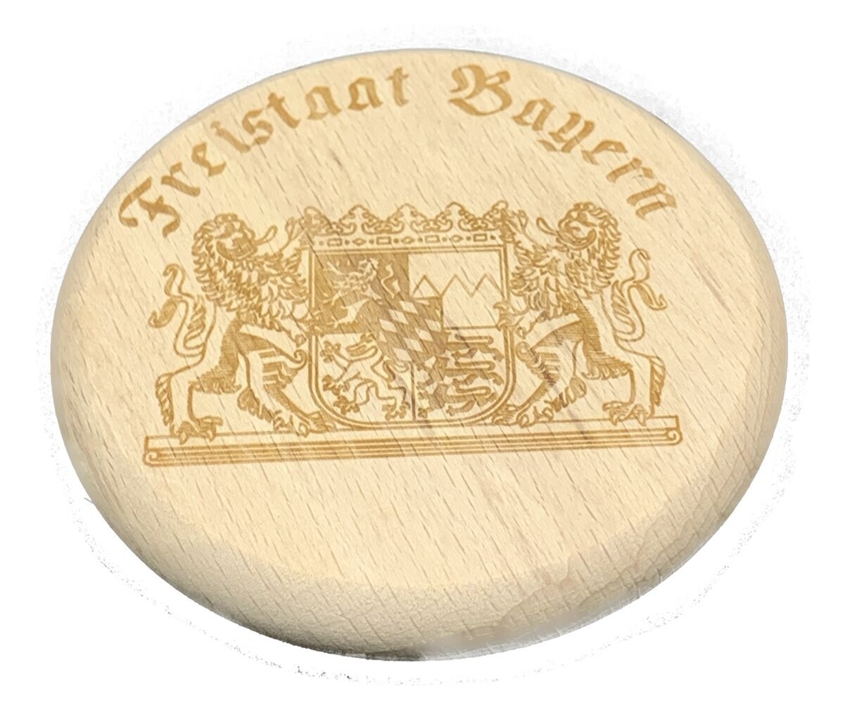 Bierglasdeckel aus Holz - Biergartendeckel aus Holz - mit Bayern Wappen