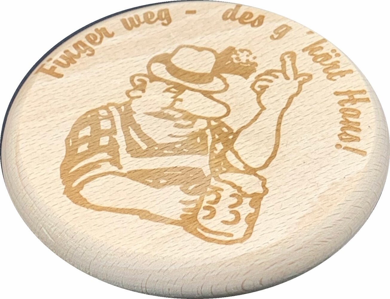 Bierglasdeckel aus Holz - Biergartendeckel aus Holz - Spruch Finger weg -  des ghört Name