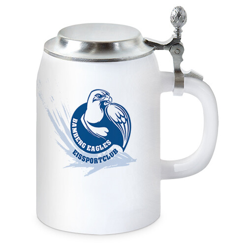 personalisierter weiß Bierkrug 0,5ltr. mit Zinndeckel, mit persönliches Bild, Text u.v.m.