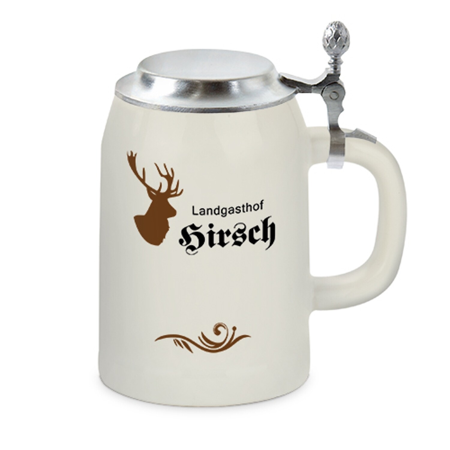 personalisierter lichtgrauer Bierkrug 0,5ltr. mit Deckel, mit persönliches Bild, Text u.v.m.