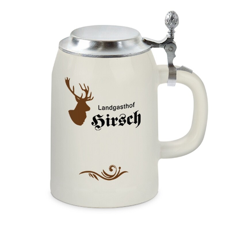 personalisierter lichtgrauer Bierkrug 0,5ltr. mit Deckel, mit persönliches Bild, Text u.v.m.