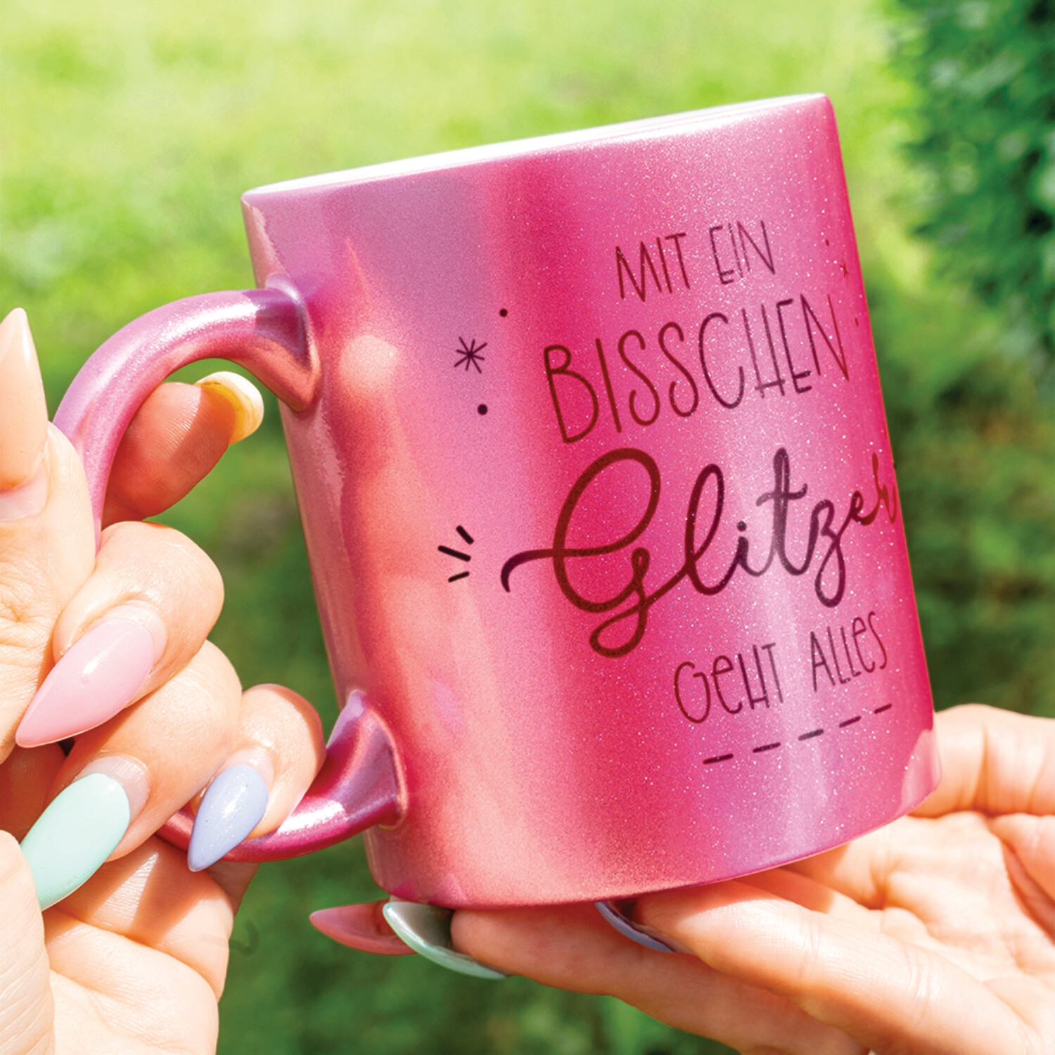 personalisierte Keramiktasse LENA mit Perlmutteffekt mit ihrem Wunschtext/Logo