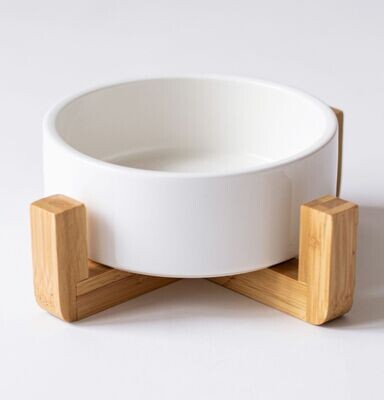 personalisierter Bambus-Holzgestell mit Keramikschüssel klein mit ihrem Wunschmotiv/Text