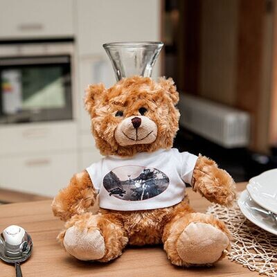 personalisierte Plüschtier Teddybär Tim mit ihrem Wunschbild/Foto