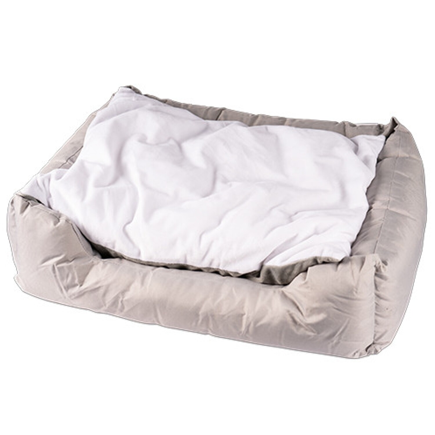 personalisiertes Tierbett grau mit bedruckbarem Kissen weiß mit bedruckbarem Kissen weiß