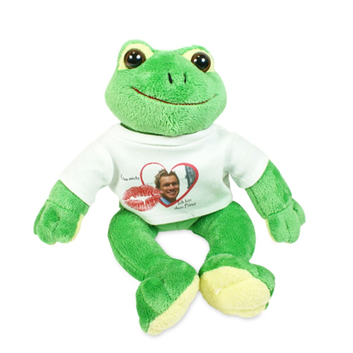 personalisierte Plüschtier Frosch Paddy mit ihrem Wunschbild/Foto