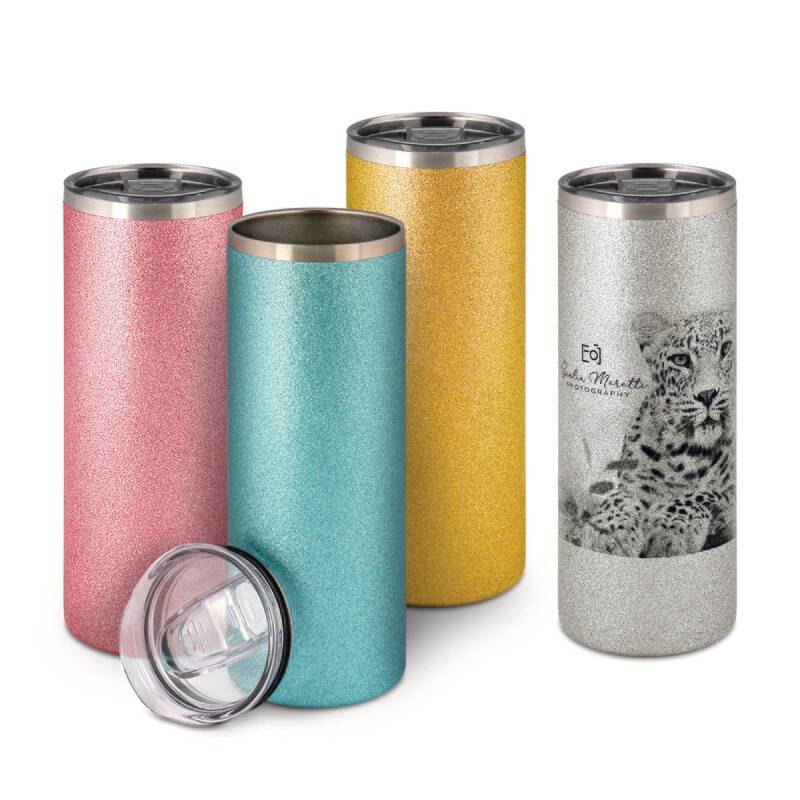 personalisierte Edelstahl-Thermobecher mit Glitzerpartikeln 570 ml mit ihrem Wunschbild bedruckt