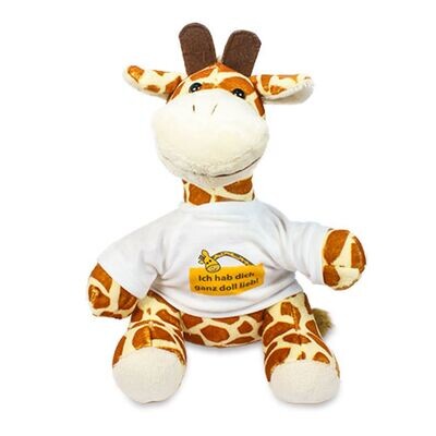 personalisierte Plüschtier Giraffe mit ihrem Wunschbild/Foto