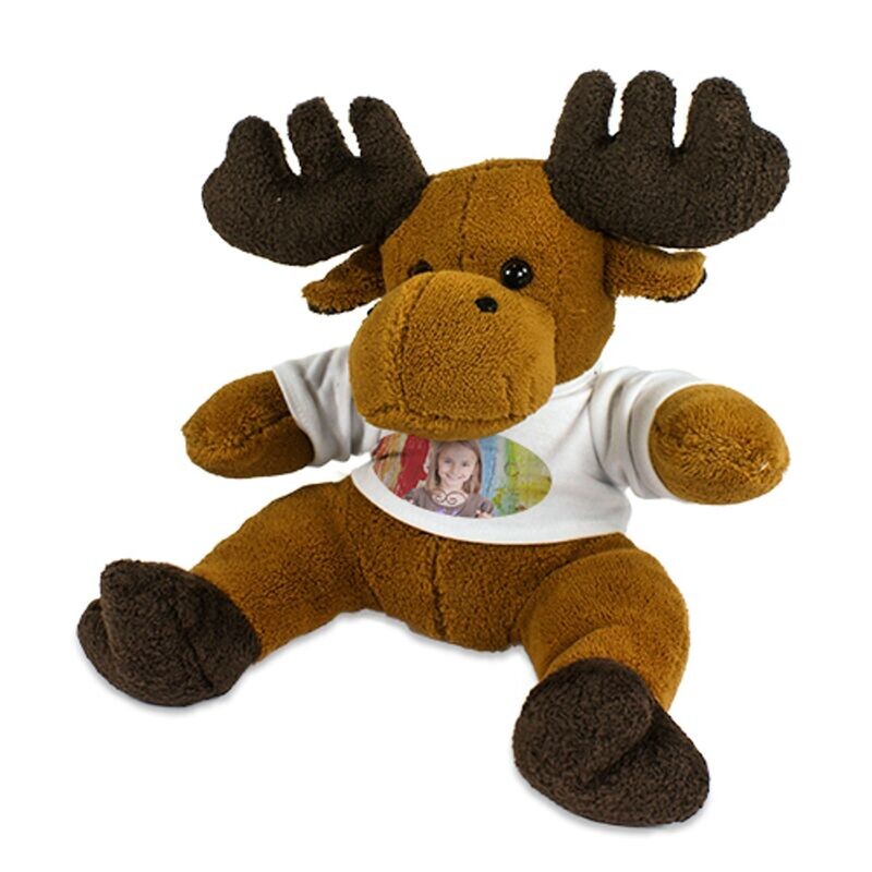 personalisiertes Plüschtier Elch Knut mit ihrem Wunschbild/Foto personalisiertes Plüschtier Elch Knut mit ihrem Wunschbild/Foto