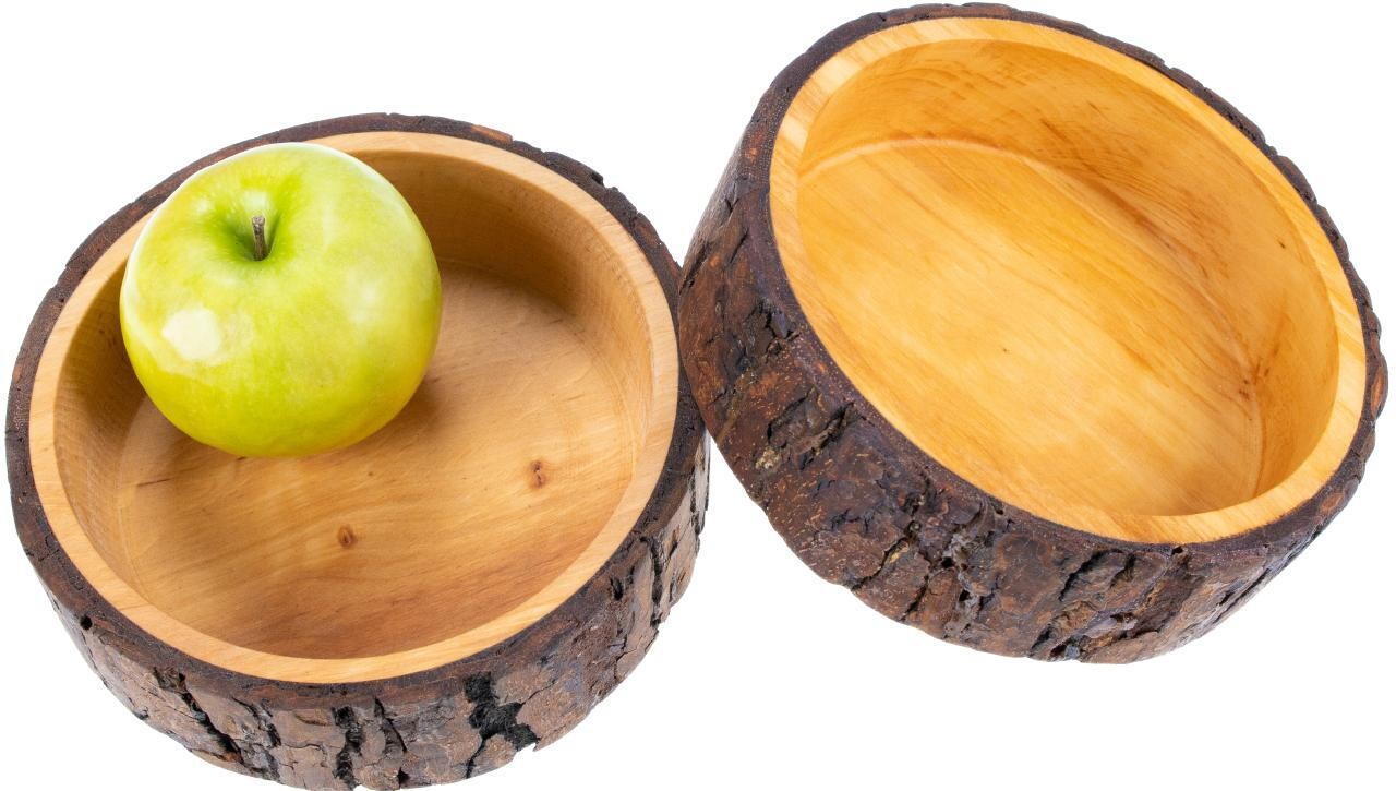 Holz Schüssel Baumstamm aus Erle mit Rinde 16,5 x 5 cm mit Beschriftung